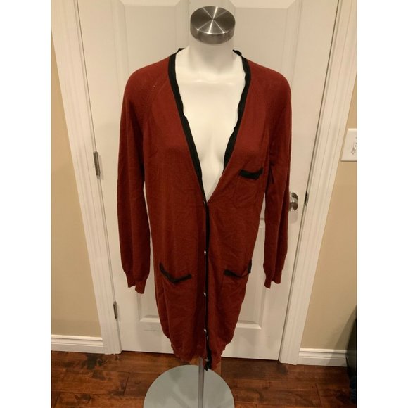 Lanvin Maroon Wool Long Button-Up Cardigan Sweater, Size XL